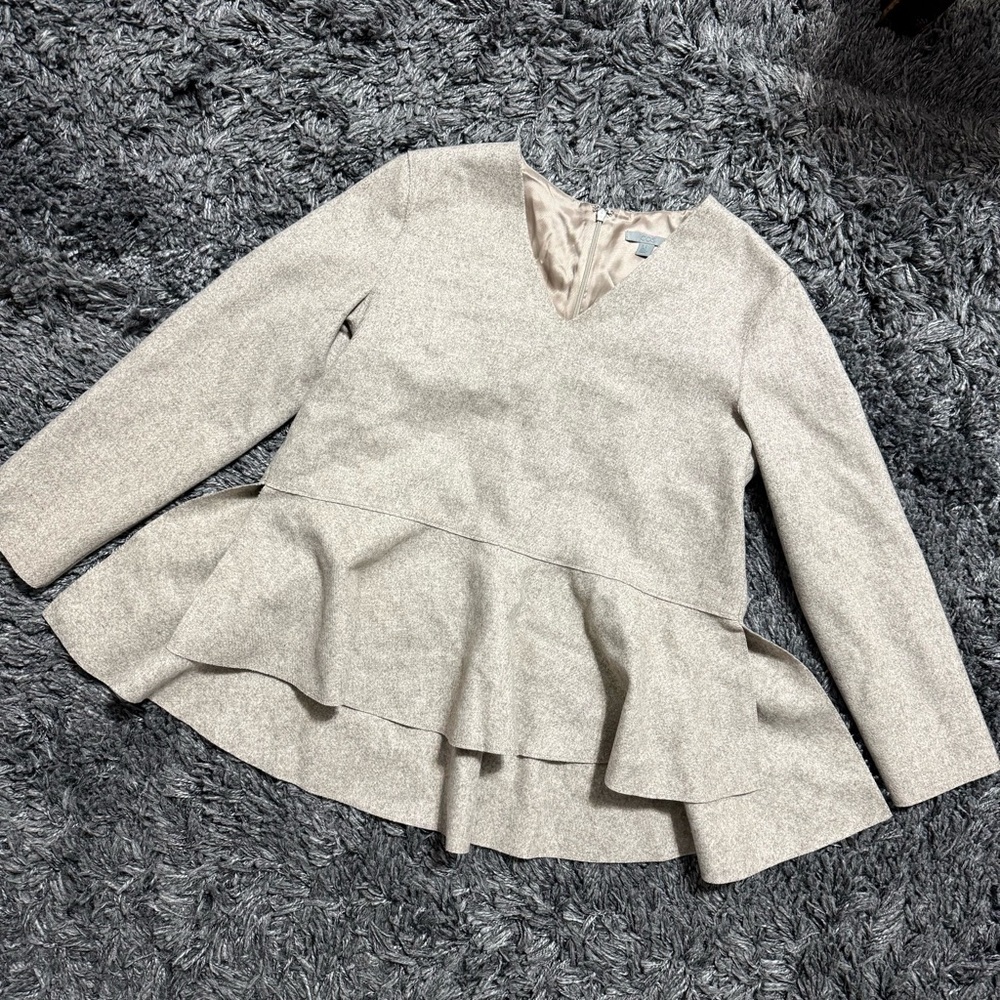 COS Beige Textured Peplum Long-Sleeve Top